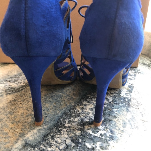 Joie Strappy Sandal Cutout Heel Blue Suede - Picture 3 of 7
